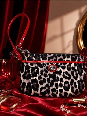 Coach Ocelot Print Wristlet Red Patent Trim Y2K Glam